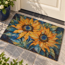 Vibrant Golden Sunflowers on Blue Watercolor