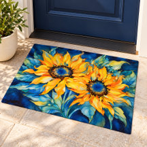 Vibrant Golden Sunflowers on Blue Watercolor