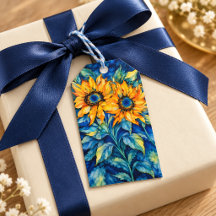 Vibrant Golden Sunflowers on Blue Watercolor