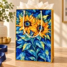 Vibrant Golden Sunflowers on Blue Watercolor