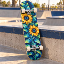 Vibrant Golden Sunflowers on Blue Watercolor