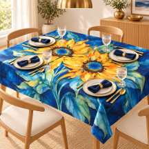Vibrant Golden Sunflowers on Blue Watercolor