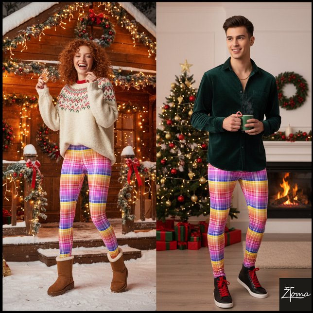 Vibrant Gradient Plaid Horizontal Color Bands Leggings (Creator Uploaded)