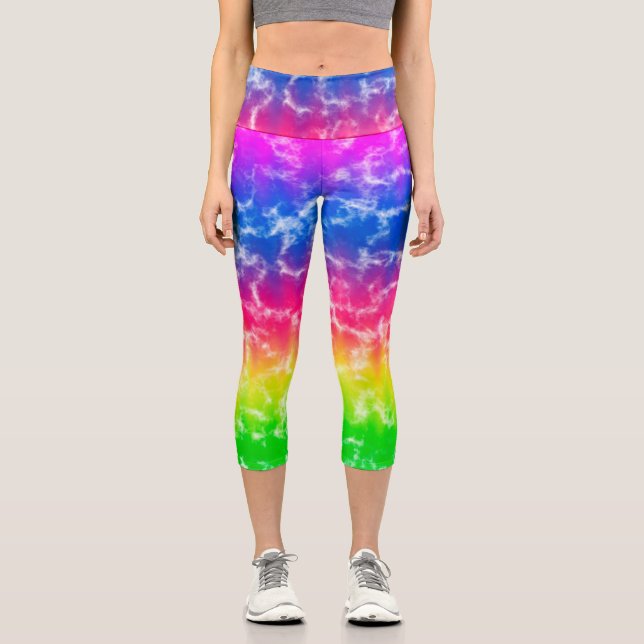 Vibrant Gradient Tie Dye Capri Leggings (Front)