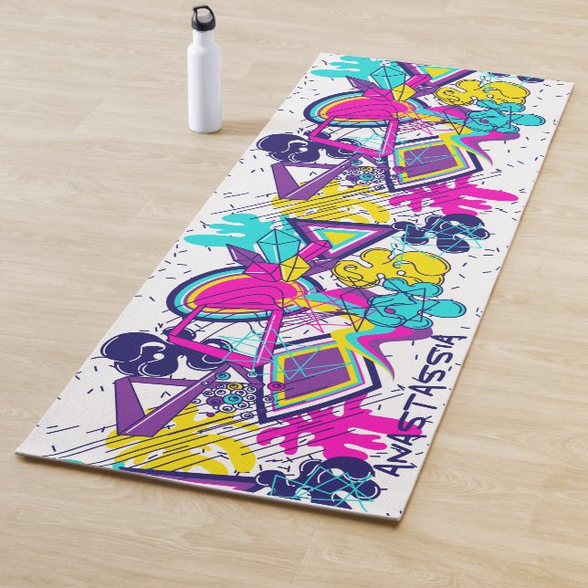 Vibrant Graffiti Art with Custom Name Option Yoga Mat (In Situ)