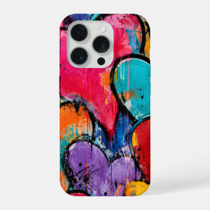 Vibrant Graffiti Hearts in Pink and Turquoise iPhone 15 Pro Case