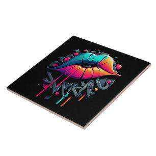 Vibrant Graffiti-Style Colourful Lips Tile