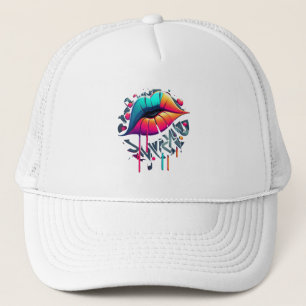 Vibrant Graffiti-Style Colourful Lips Trucker Hat