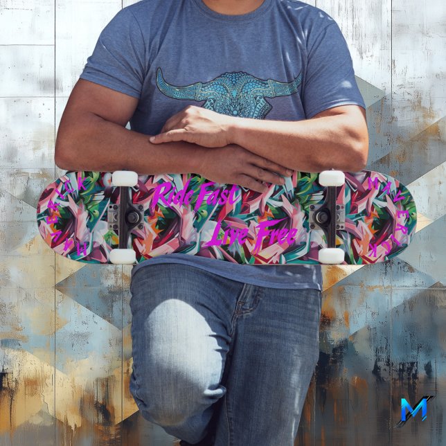 Vibrant Graffiti with Pink 'Ride Fast Live Free' Skateboard (Creator Uploaded)