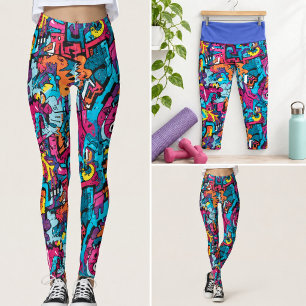 Vibrant Graphic Graffiti-Inspired Capri Leggings