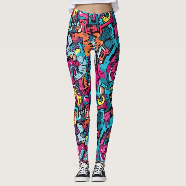 Vibrant Graphic Graffiti-Inspired Leggings (Front)