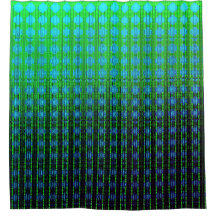 Vibrant Green and Blue Digital Pattern Shower Curt