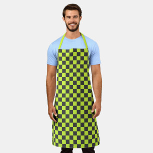 Vibrant Green and Gray Checkered Pattern Apron