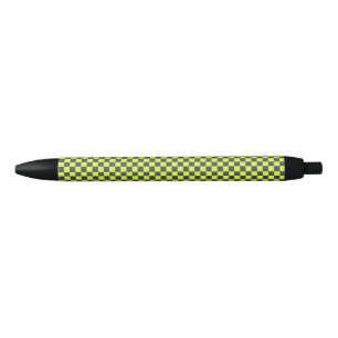 Vibrant Green and Grey Chequered Pattern Black Ink Pen