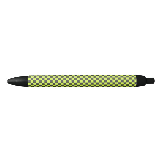 Vibrant Green and Grey Chequered Pattern Black Ink Pen (Front)
