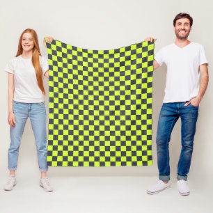 Vibrant Green and Grey Chequered Pattern Fleece Blanket