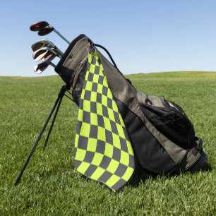 Vibrant Green and Grey Chequered Pattern Golf Towel