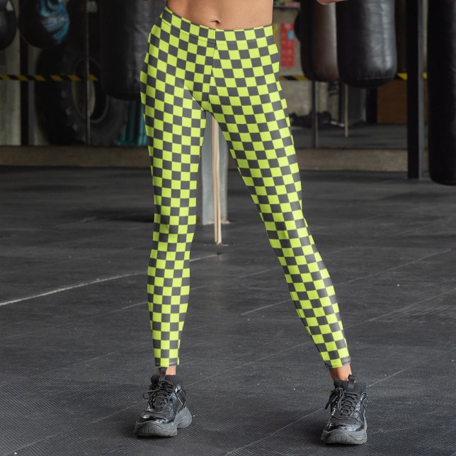 Vibrant Green and Grey Chequered Pattern Leggings (Creator Uploaded)
