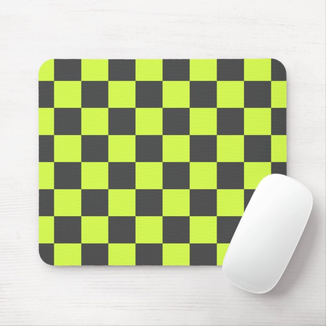 Vibrant Green and Grey Chequered Pattern Mouse Mat (With Mouse)