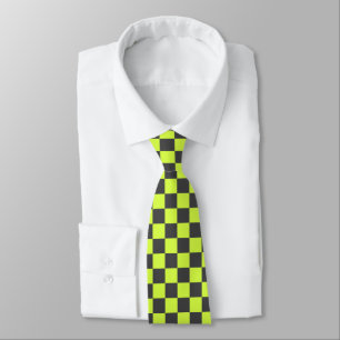 Vibrant Green and Grey Chequered Pattern Tie