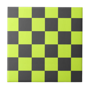 Vibrant Green and Grey Chequered Pattern Tile