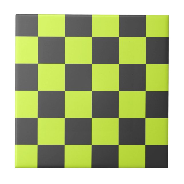 Vibrant Green and Grey Chequered Pattern Tile (Front)