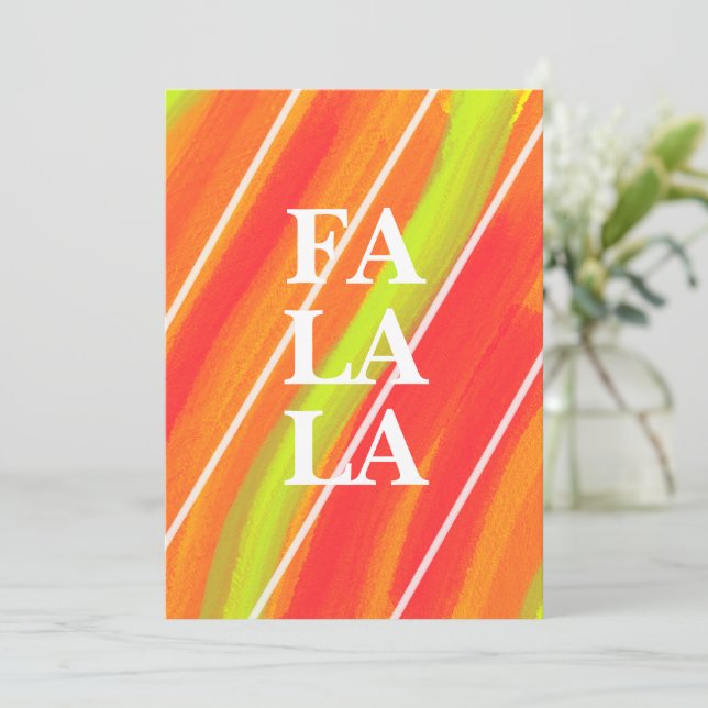 Vibrant Green and Orange Festive Fa La La Holiday Card (Standing Front)