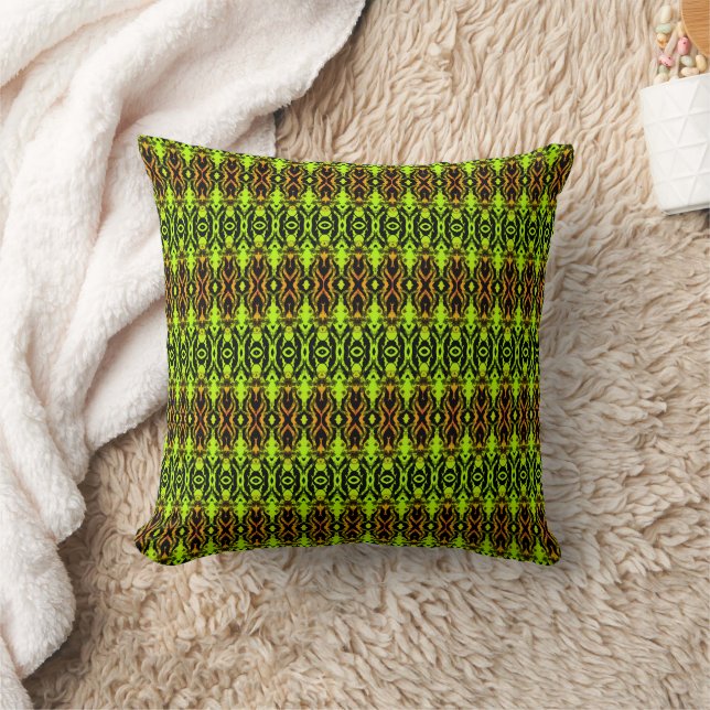 Vibrant Green and Orange Geometric Cushion (Blanket)