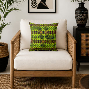 Vibrant Green and Orange Geometric Cushion