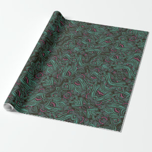 vibrant green and pink floral pattern wrapping paper