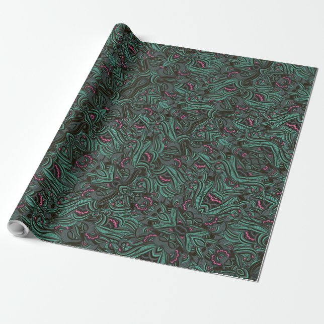 vibrant green and pink floral pattern  wrapping paper (Unrolled)