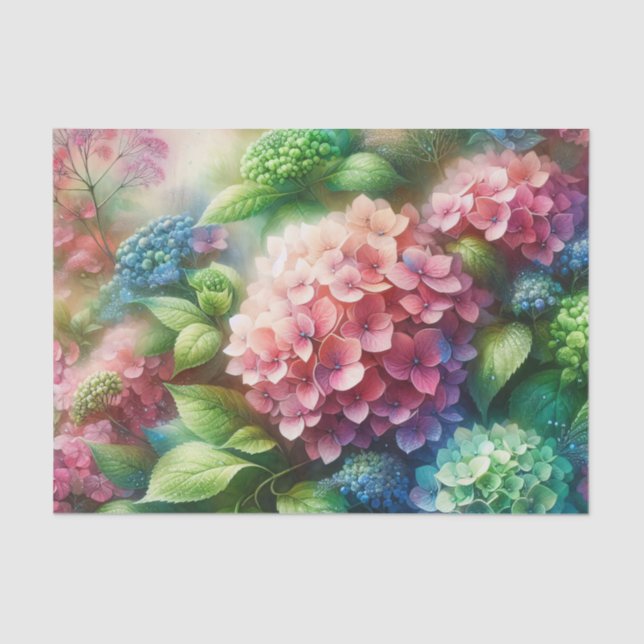 Vibrant Green and Pink Hydrangea Decoupage Tissue Paper (Front)