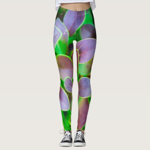 Vibrant green and purple leaves leggings