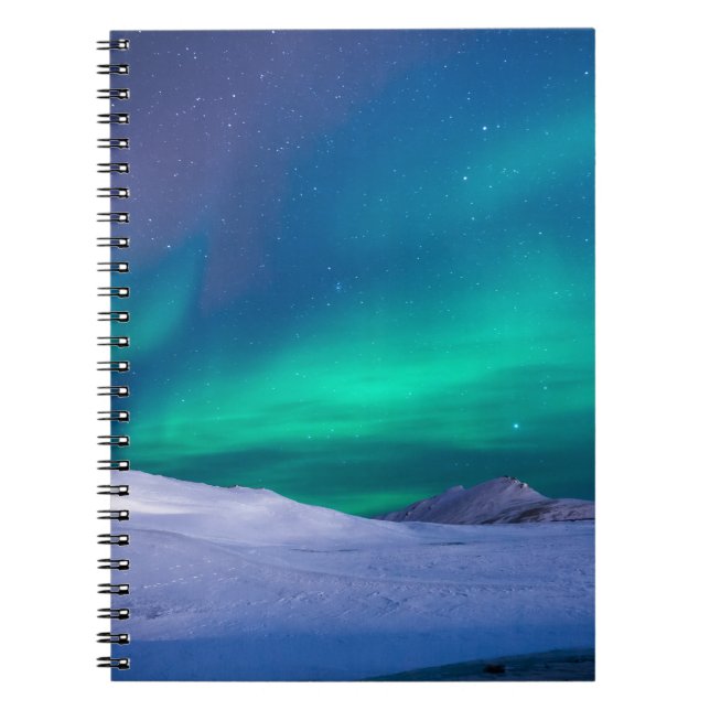 Vibrant Green Aurora Borealis Night Notebook (Front)