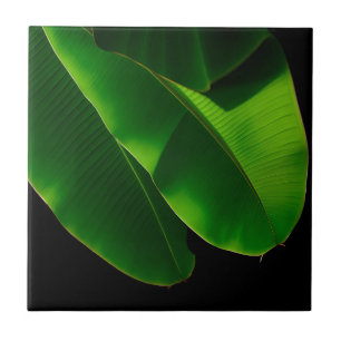 Vibrant Green Banana Leaf Tropical Closeup Tile