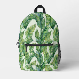 Vibrant Green Banana Leaves Watercolor Pattern Printed Backpack