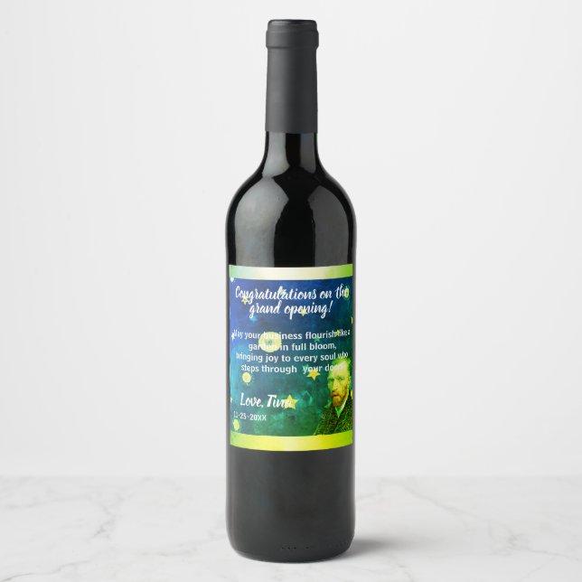 Vibrant Green & Blue Editable VAN GOCH Wine Label (Front)