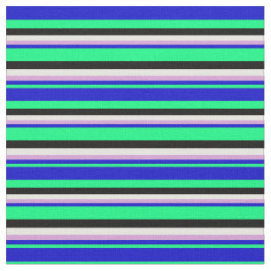 Vibrant  Green, Blue, Plum, White & Black Lines Fabric