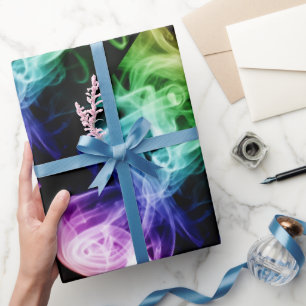 Vibrant Green Blue Purple Abstract Smoke pattern Wrapping Paper