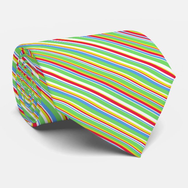 Vibrant Green Blue Red Yellow Striped Neck Tie (Rolled)