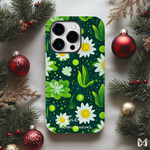Vibrant Green Botanical Design with White Daisies iPhone 14 Pro Case
