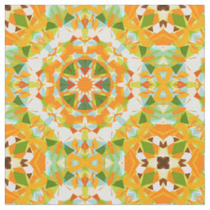 Vibrant Green Bright Orange Repeating Star Pattern Fabric