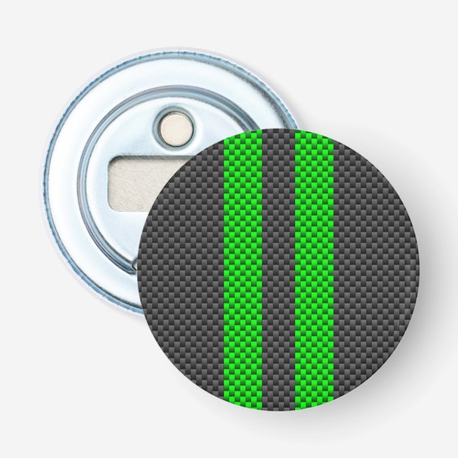 Vibrant Green Carbon Fibre Style Racing Stripes Bottle Opener (Front)