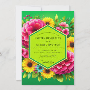Vibrant Green Floral Summer Wedding Invitation