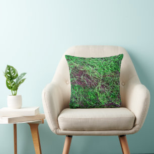 Vibrant Green Forest Moss Fine Twigs Texture Photo Cushion