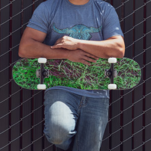 Vibrant Green Forest Moss Fine Twigs Texture Photo Skateboard