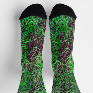 Vibrant Green Forest Moss Fine Twigs Texture Photo Socks