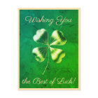 Vibrant Green Four-leaf Clover Good Luck Postcard