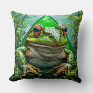 Vibrant Green Frog With Striking Eyes Cushion