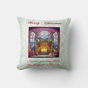 Vibrant Green Glitter Stained Glass Cosy Fireplace Cushion